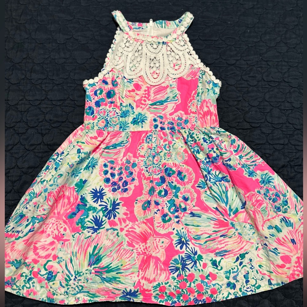 Lilly Pulitzer Little Kinley Dress Girls Size 7 Gypsea Pink Blue 25355